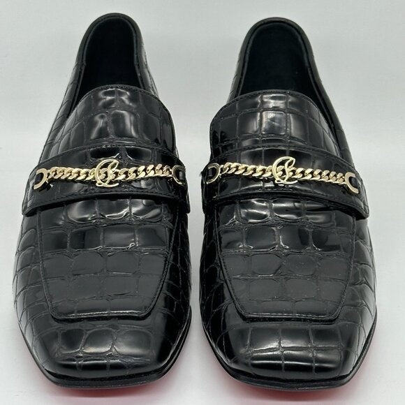 Christian Louboutin MJ MOC 50 Croc Leather Heeled Loafers Shoes Chain CL - Picture 8 of 16